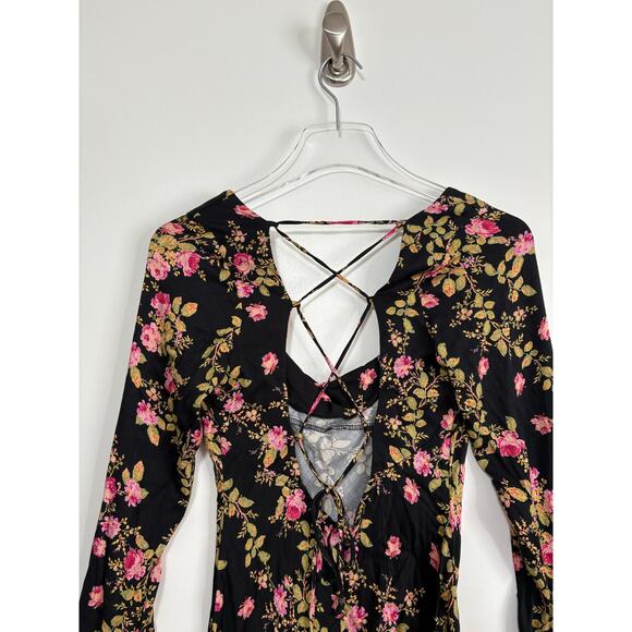 Free People Lone Star Bias Dress in Black Combo Size 0 - Picture 7 of 10